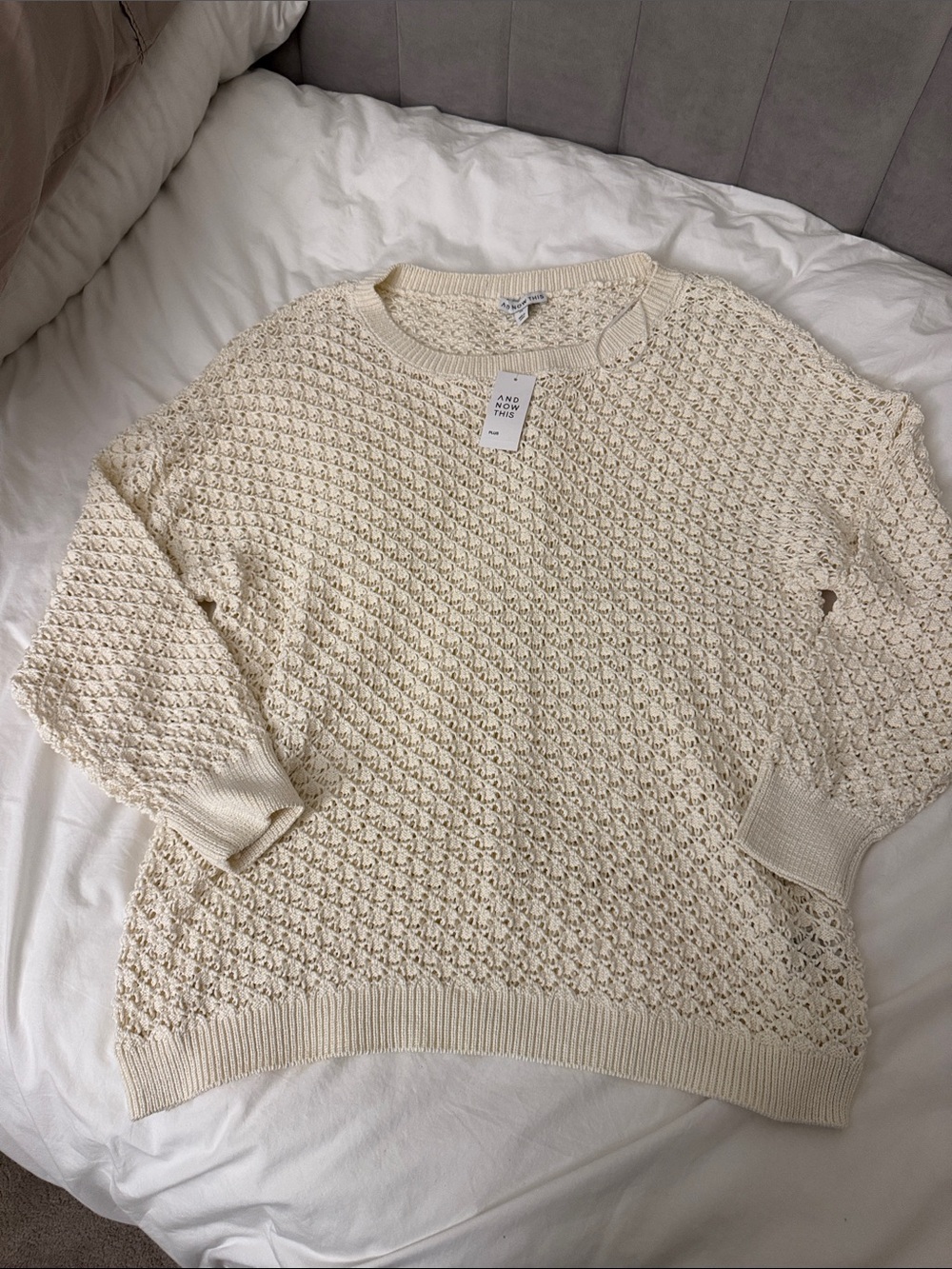 & Other Stories Cream Open-Work Crewneck Sweater